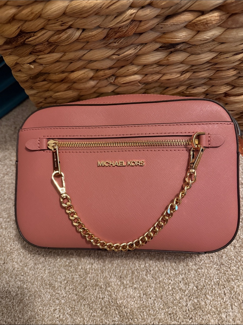 Michael Kors Rose Pink Crossbody with Gold Chain Detail